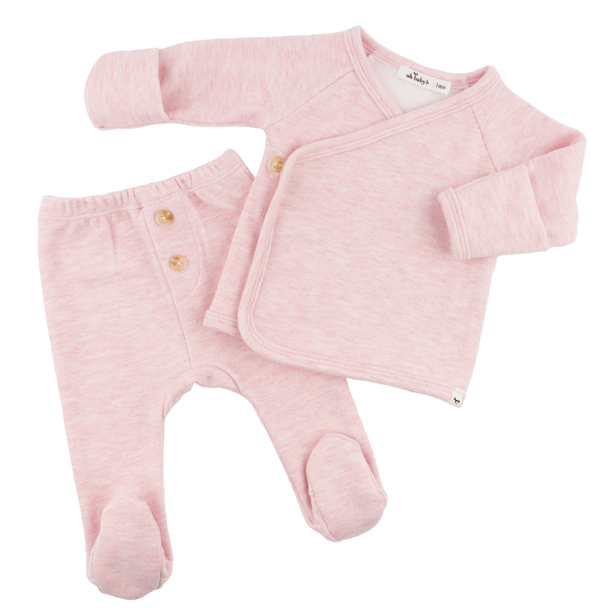 oh baby! Honeycomb Kimono Footie Set - Pale Pink - Flatlays