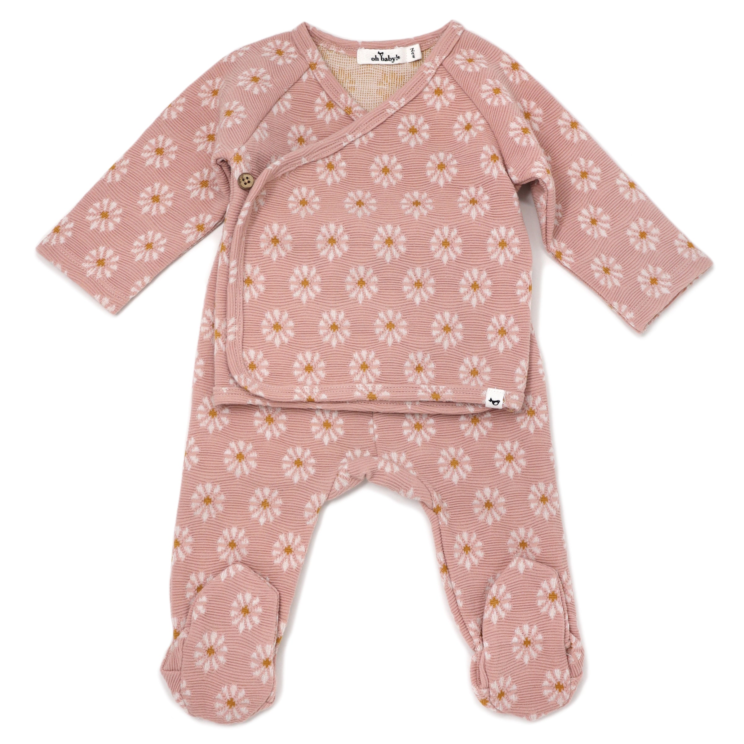 oh baby! Kimono Footie Set Starburst Double Knit - Blush