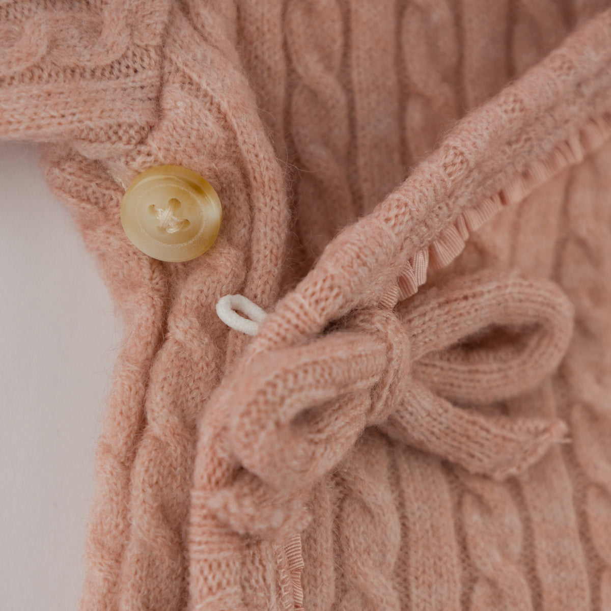 oh baby! Cloud Cable Knit Ruffle Kimono Footies Set - Pale Pink - Button