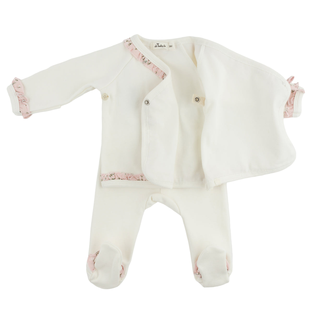 oh baby! Kimono Set - Pink Apple Blossom Ruffles - Oyster - Open