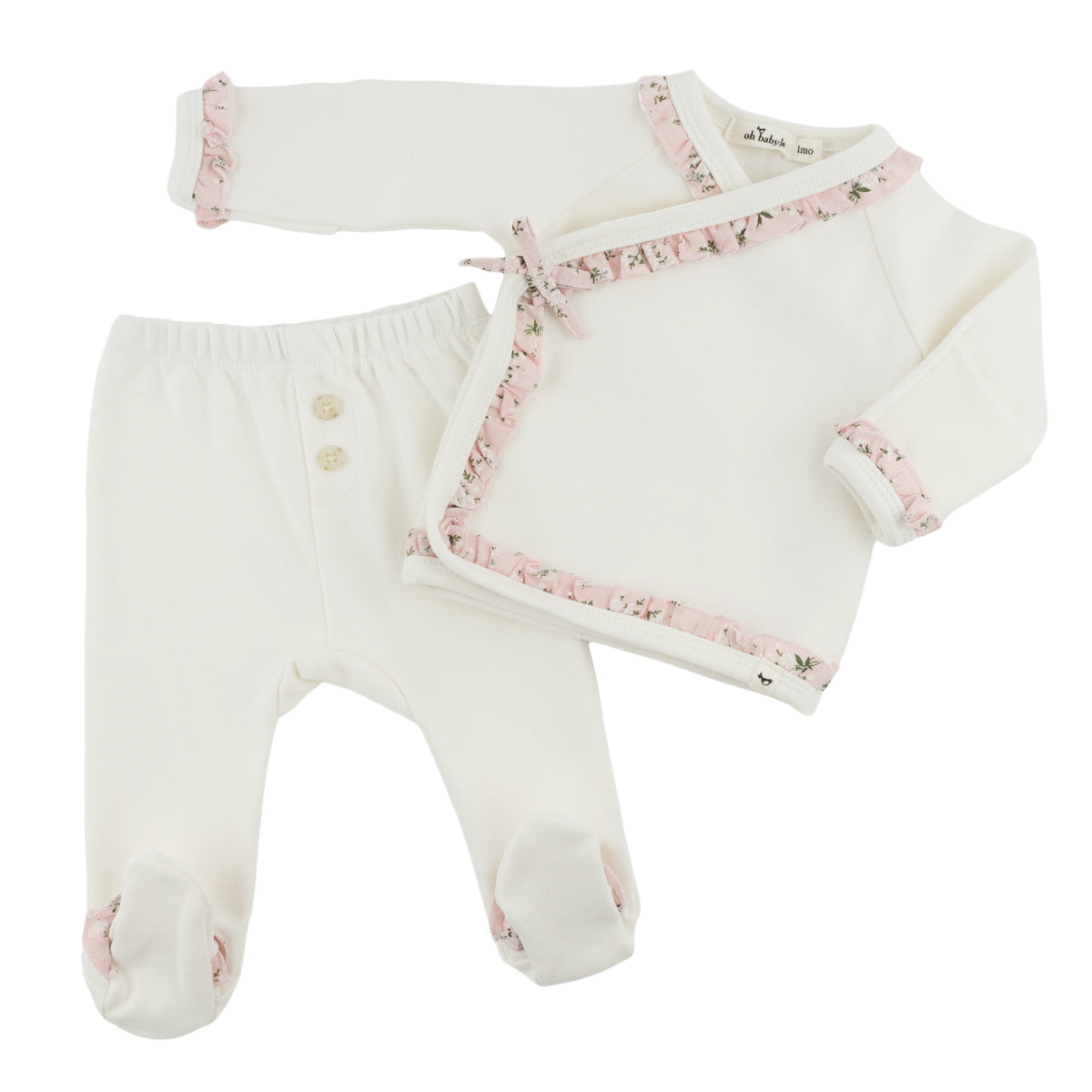 oh baby! Kimono Set - Pink Apple Blossom Ruffles - Oyster - Alt