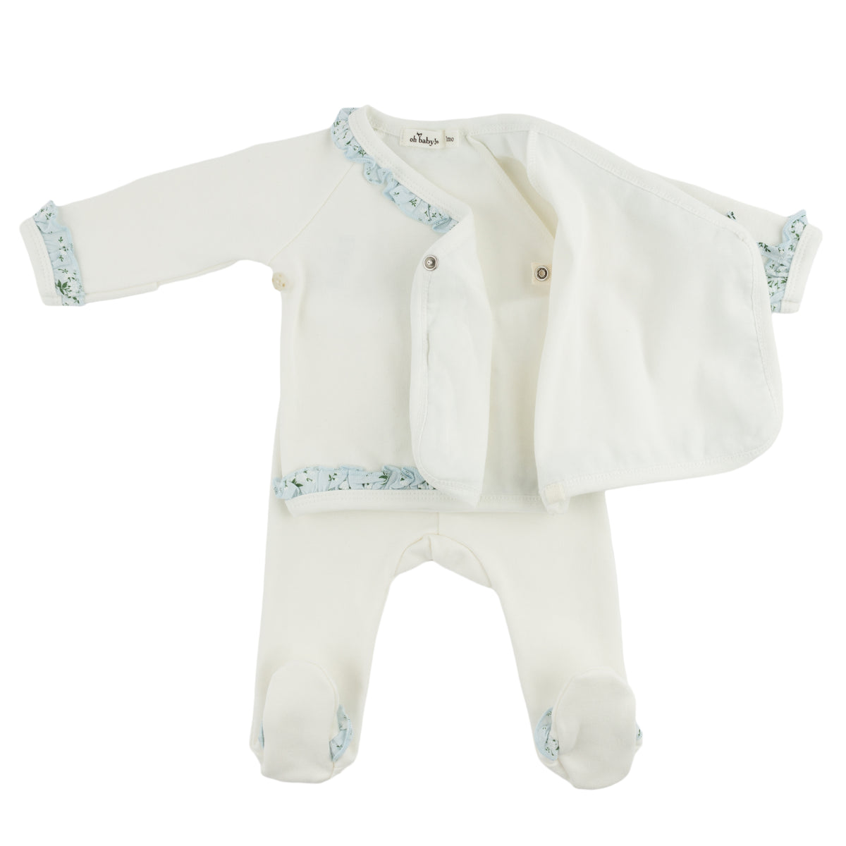 oh baby! Kimono Set - Sky Blue Apple Blossom Ruffles - Oyster - Open