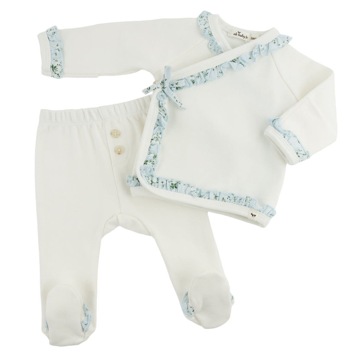 oh baby! Kimono Set - Sky Blue Apple Blossom Ruffles - Oyster - Alt