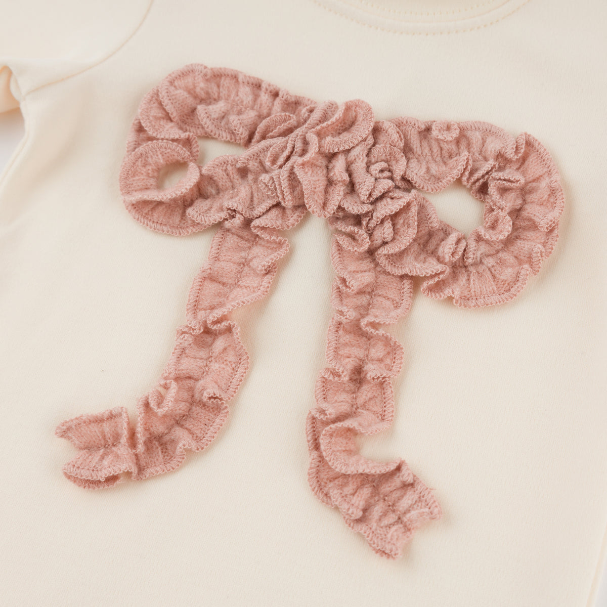oh baby! Two Piece Footie Set - Blush Mini Cable Ruffle Bow - Sugar Cookie - Bow Applique