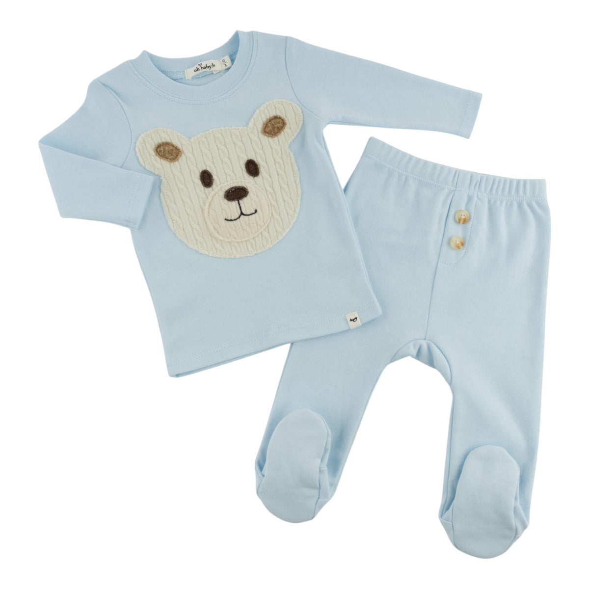 oh baby! Two Piece Footie Set - Polar Bear Applique - Sky Blue - Separates