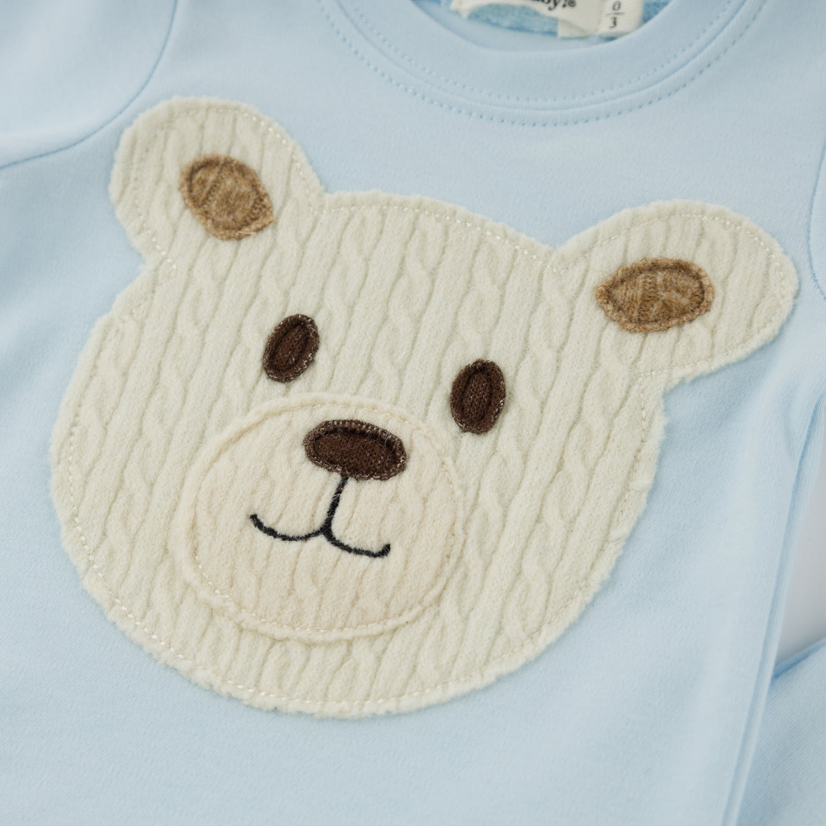 oh baby! Two Piece Footie Set - Polar Bear Applique - Sky Blue - Cloud Cable Bear Applique