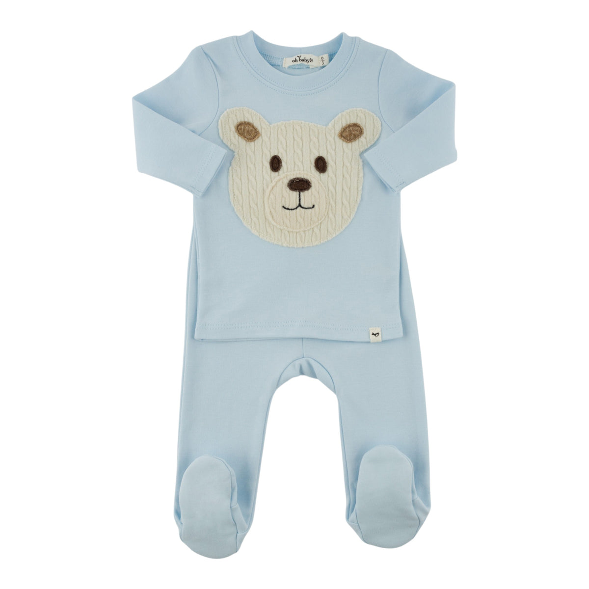 oh baby! Two Piece Footie Set - Polar Bear Applique - Sky Blue