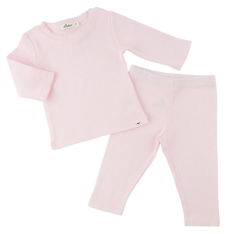 oh baby! Two Piece Set - Hearts Pointelle Pico Edge - Pale Pink - Alterative View