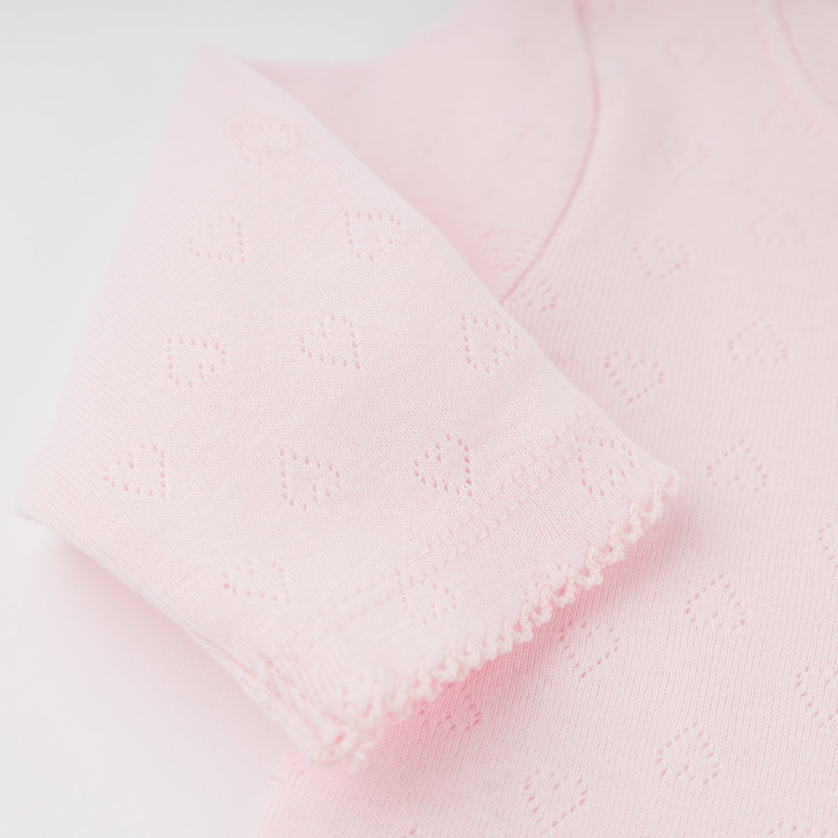 oh baby! Two Piece Set - Hearts Pointelle Pico Edge - Pale Pink - Sleeve Close Up