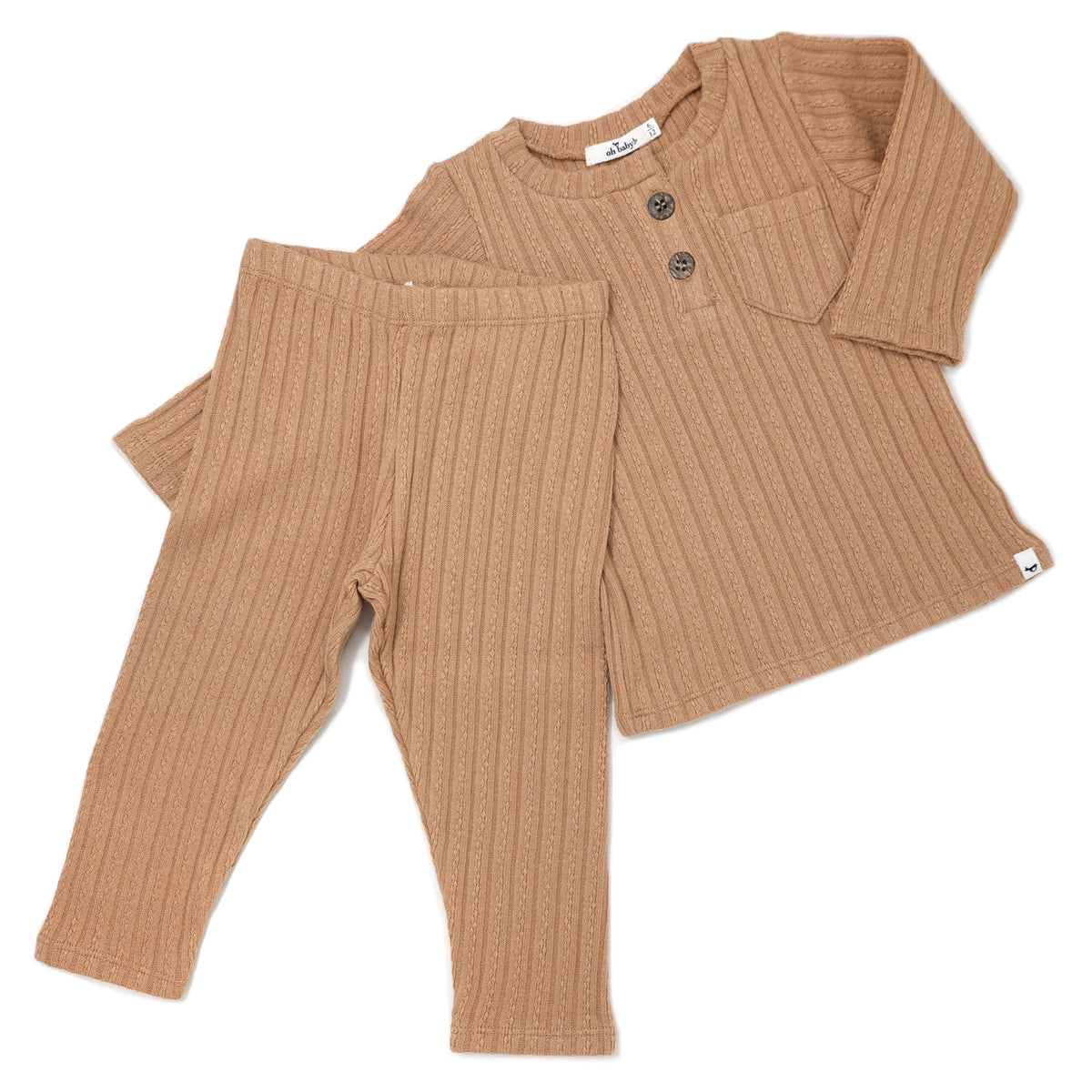 oh baby! Cable Pocket Henley Set - Latte