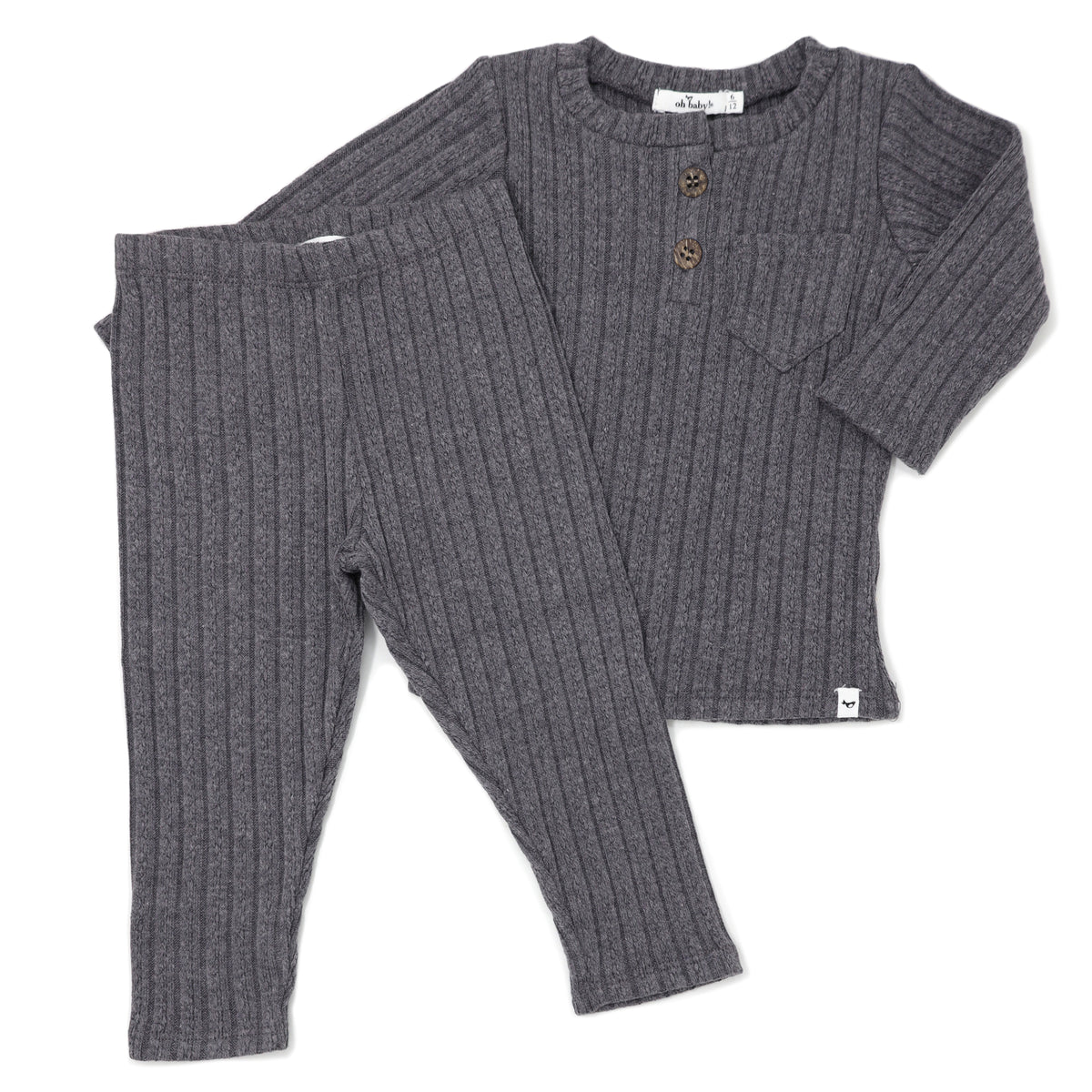oh baby! Cable Pocket Henley Set - Pepper