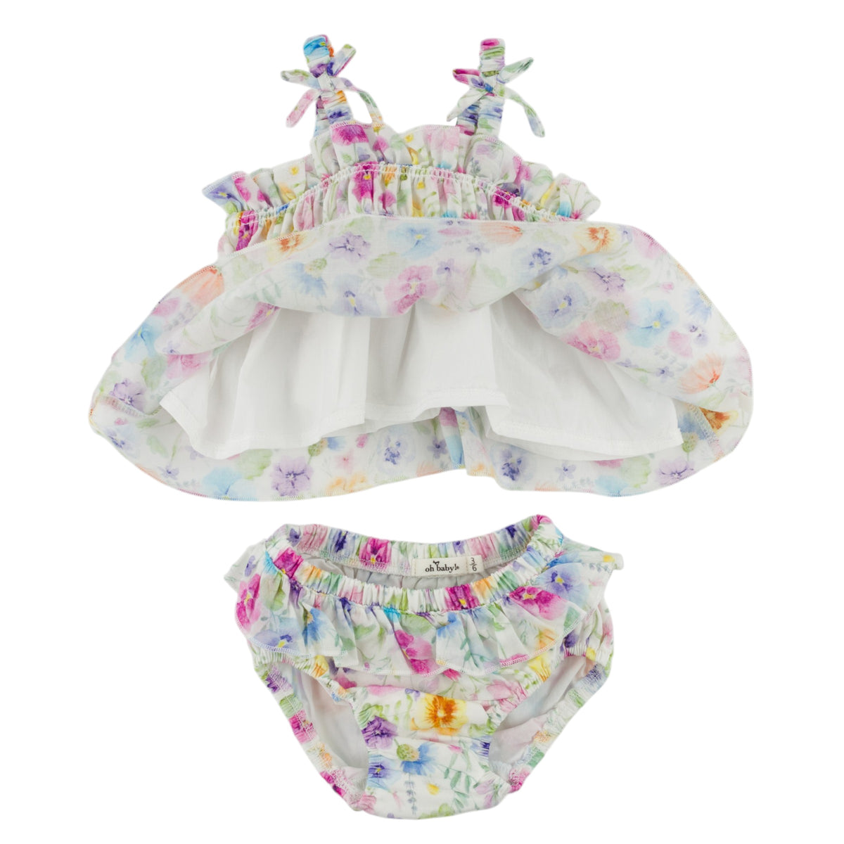 oh baby! Brandie Dress & Panty Set - Watercolor Wildflowers - Cream - Fabric Lining