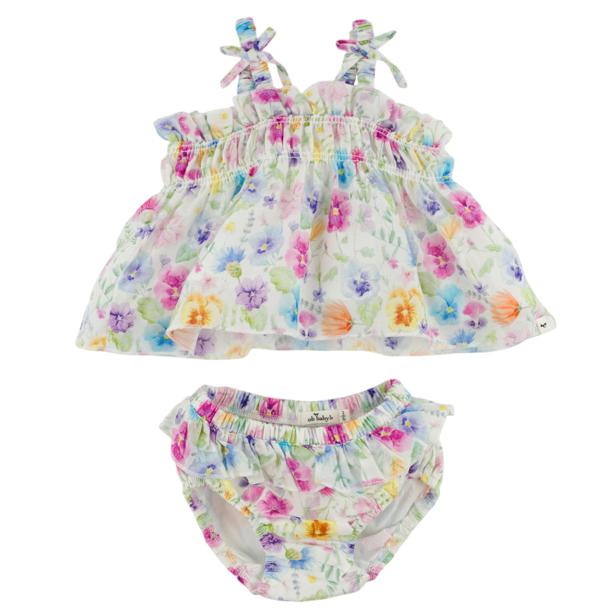 oh baby! Brandie Dress & Panty Set - Watercolor Wildflowers - Cream