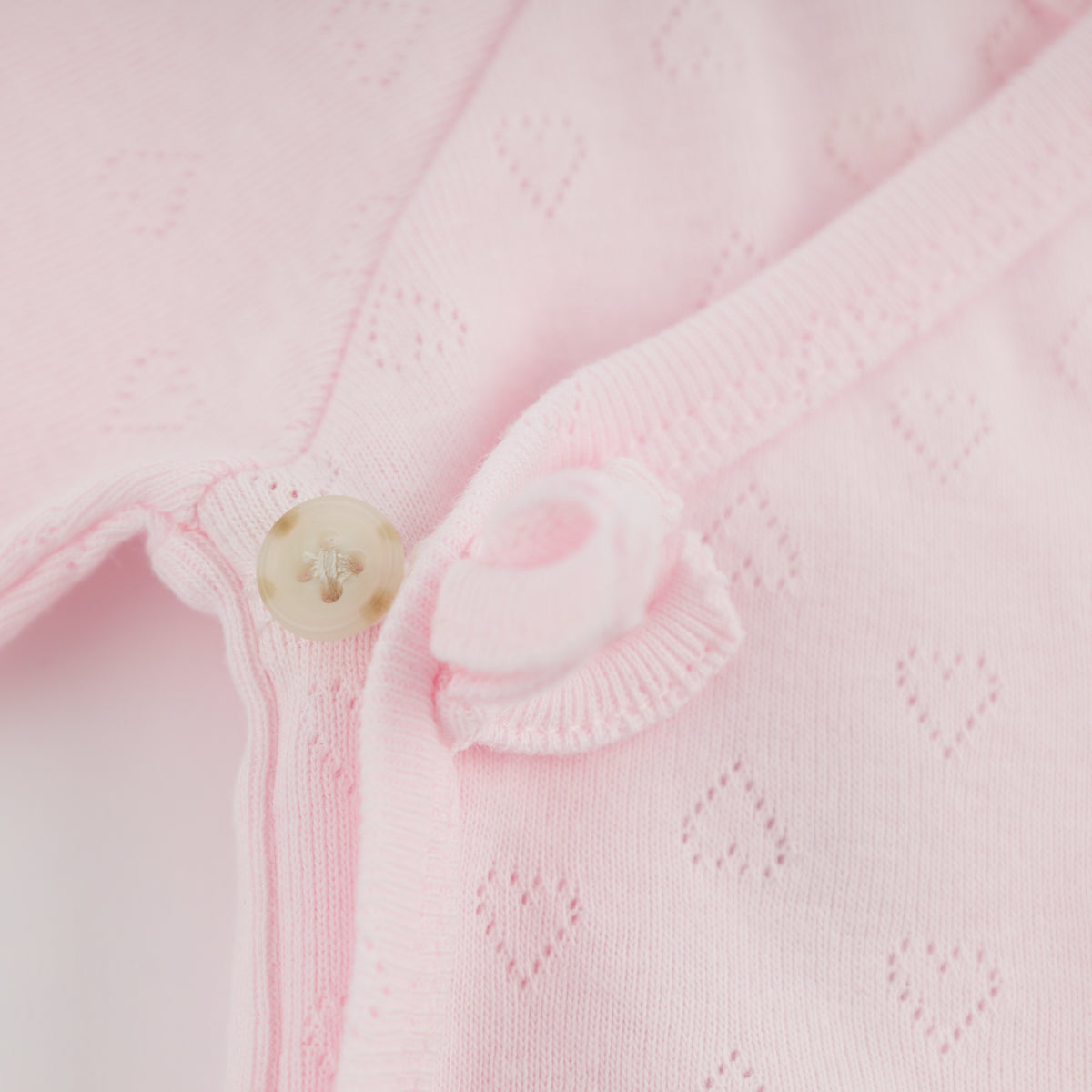 oh baby! Kimono Footie Set with Bow - Hearts Pointelle - Pale Pink - Side Button