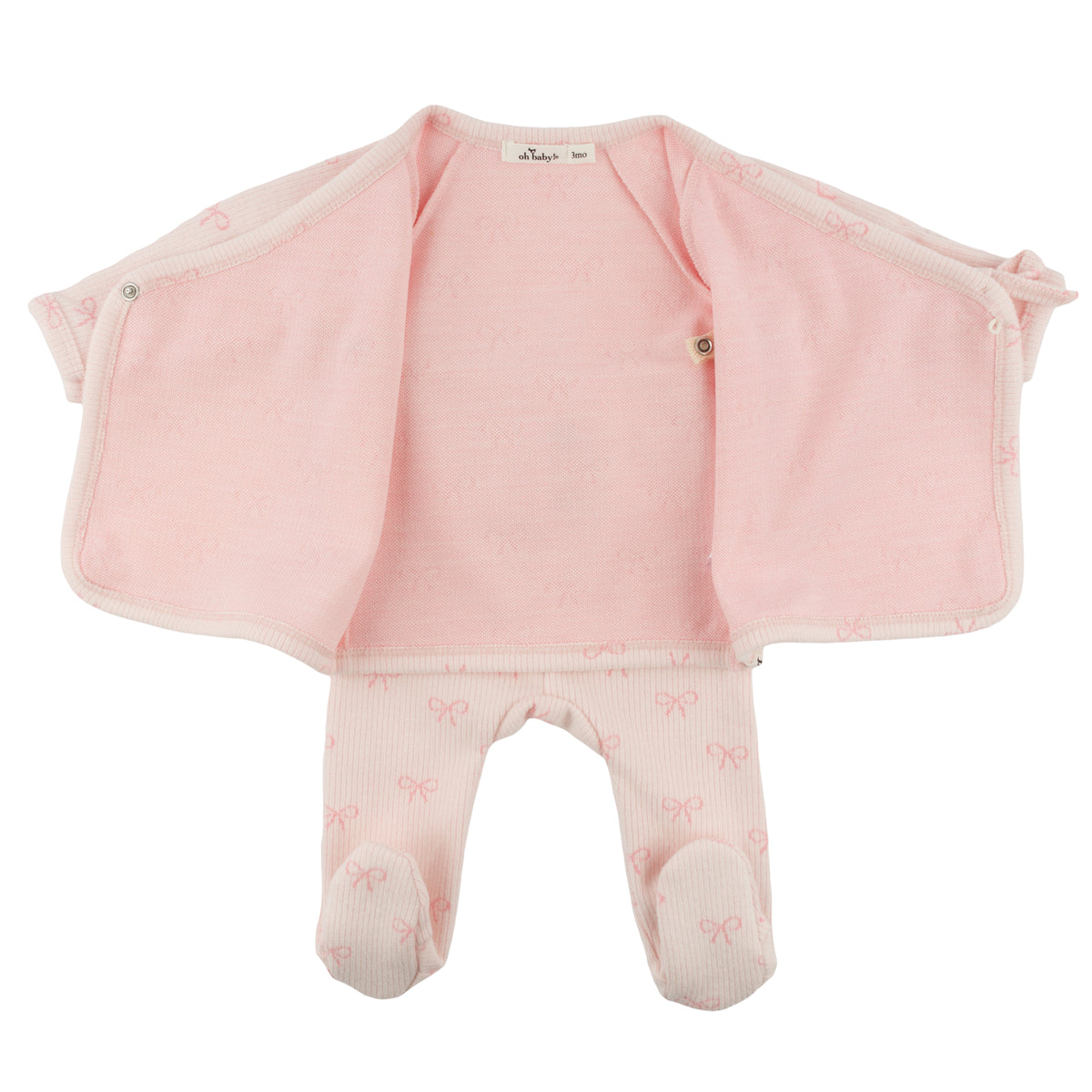 oh baby! Kimono Footie Set - Mini Bows - Pale Pink - Open