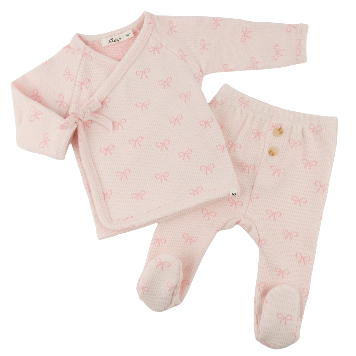 oh baby! Kimono Footie Set - Mini Bows - Pale Pink - Alt View