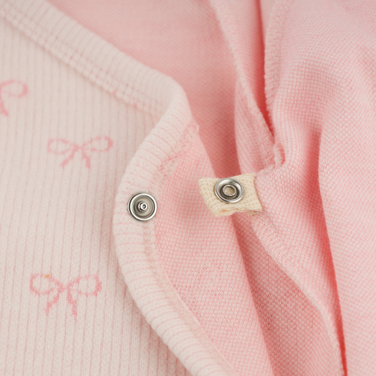 oh baby! Kimono Footie Set - Mini Bows - Pale Pink - Inside Snap