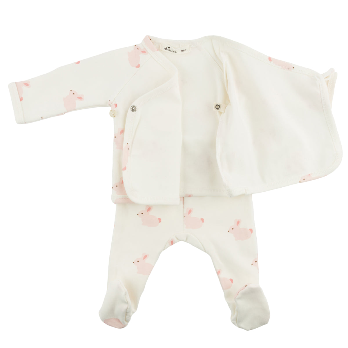 oh baby! Kimono Set - Pink Bunnies Print - Oyster - Open