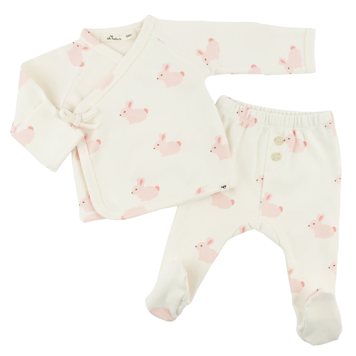oh baby! Kimono Set - Pink Bunnies Print - Oyster - Back