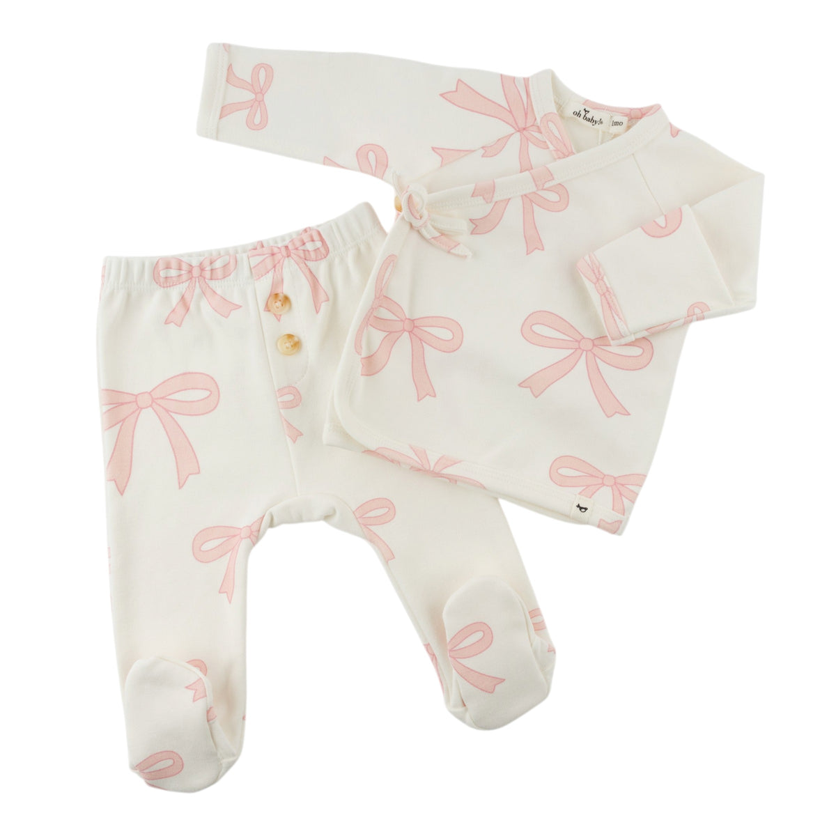 oh baby! Kimono Footie Set with Bow - Bows - Oyster - Separates