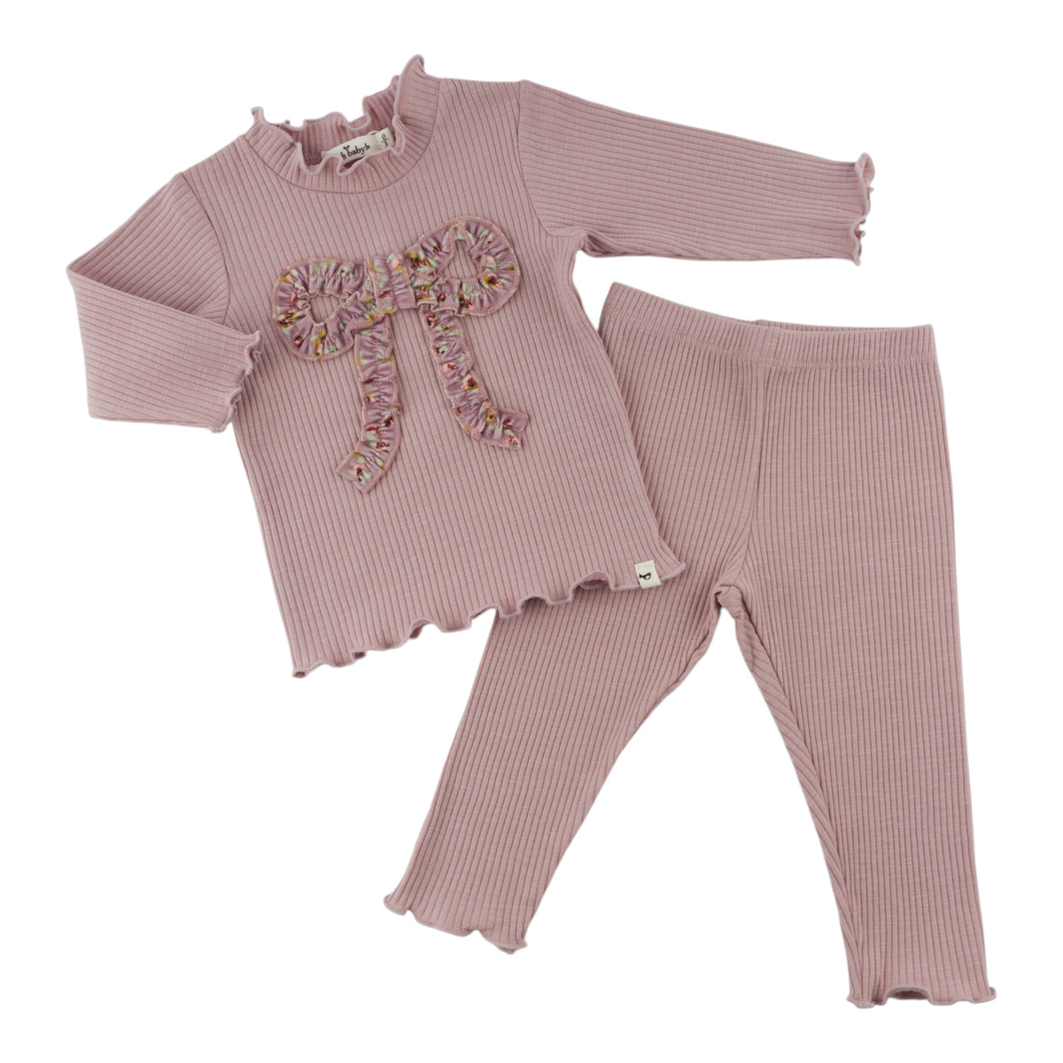 oh baby! Mock Neck Two Piece Set - Harvest Bloom Ruffle Bow Applique - Dusty Lilac - Separates