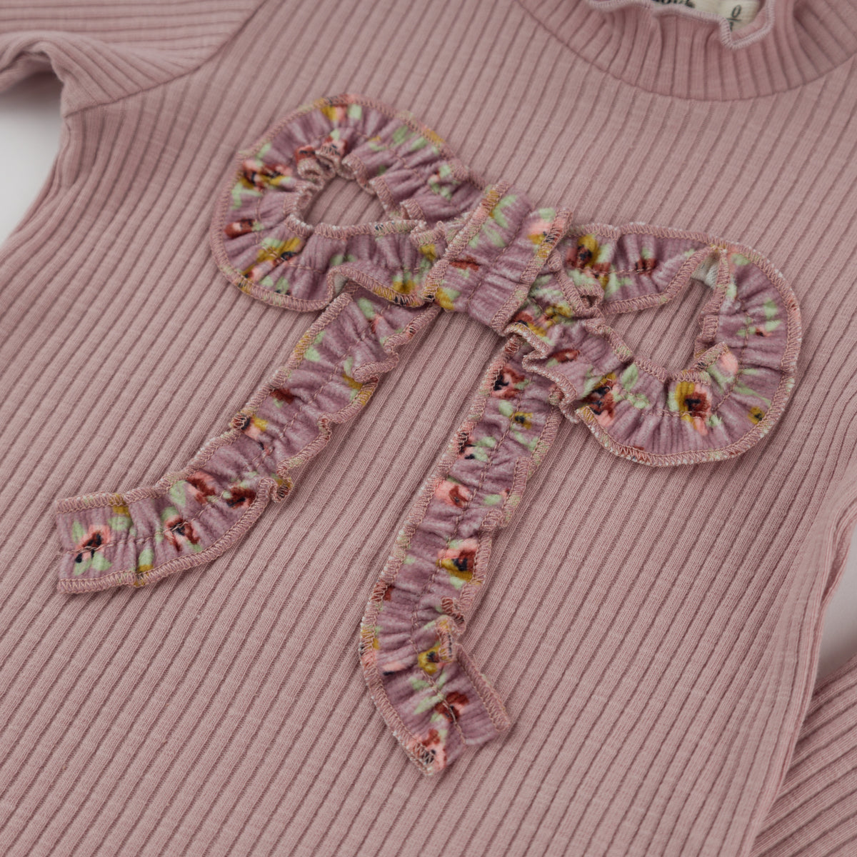 oh baby! Mock Neck Two Piece Set - Harvest Bloom Ruffle Bow Applique - Dusty Lilac - Ruffle Bow Applique