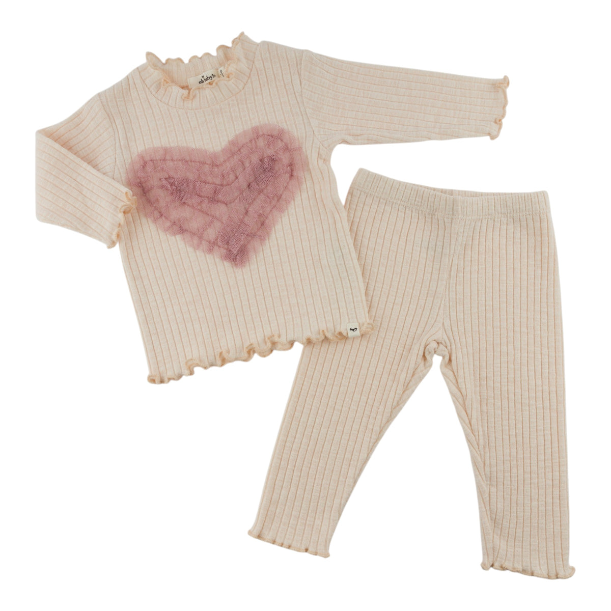 oh baby! Mock Neck Two Piece Set - Ruffle Heart Applique - Natural - Separates