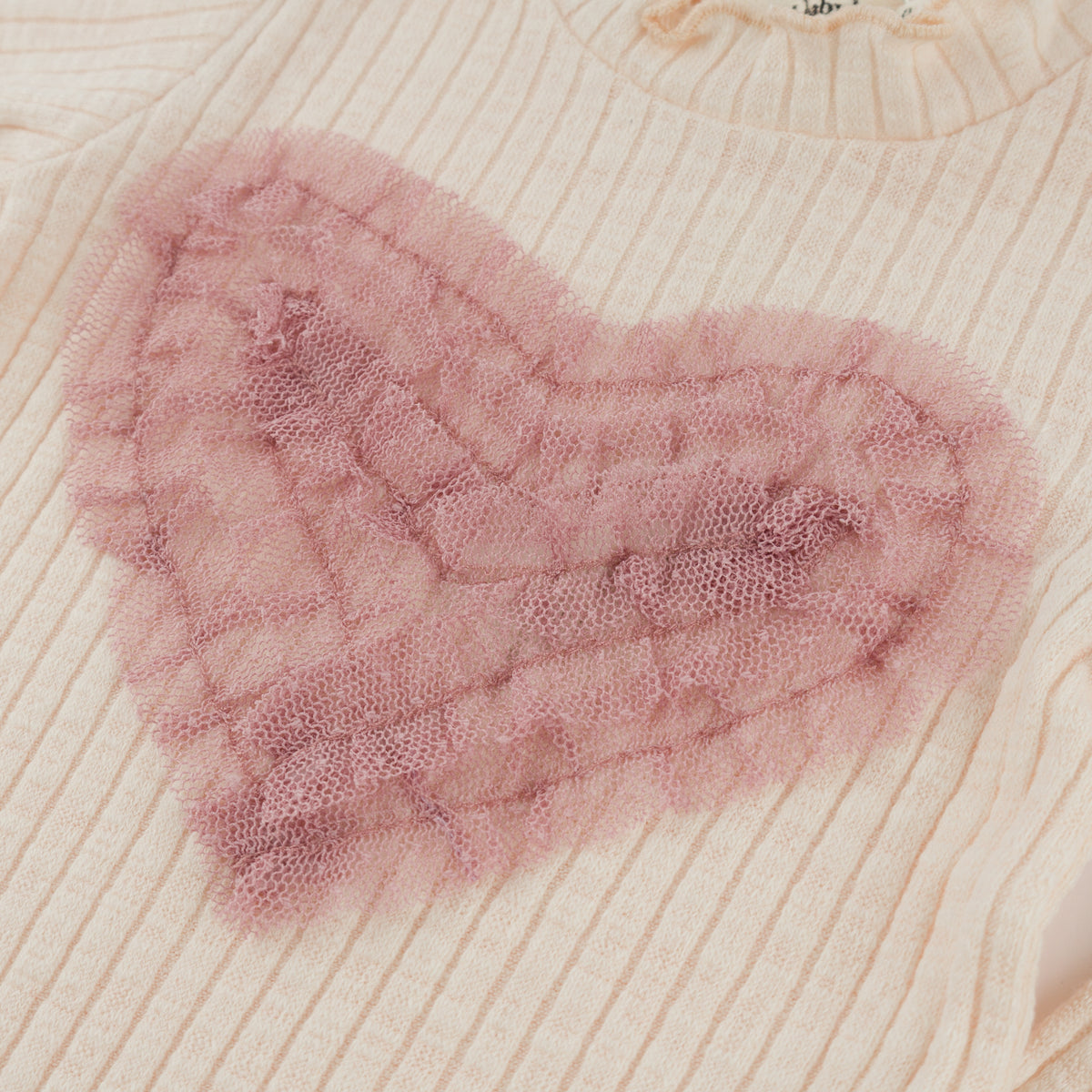 oh baby! Mock Neck Two Piece Set - Ruffle Heart Applique - Natural - Heart Applique