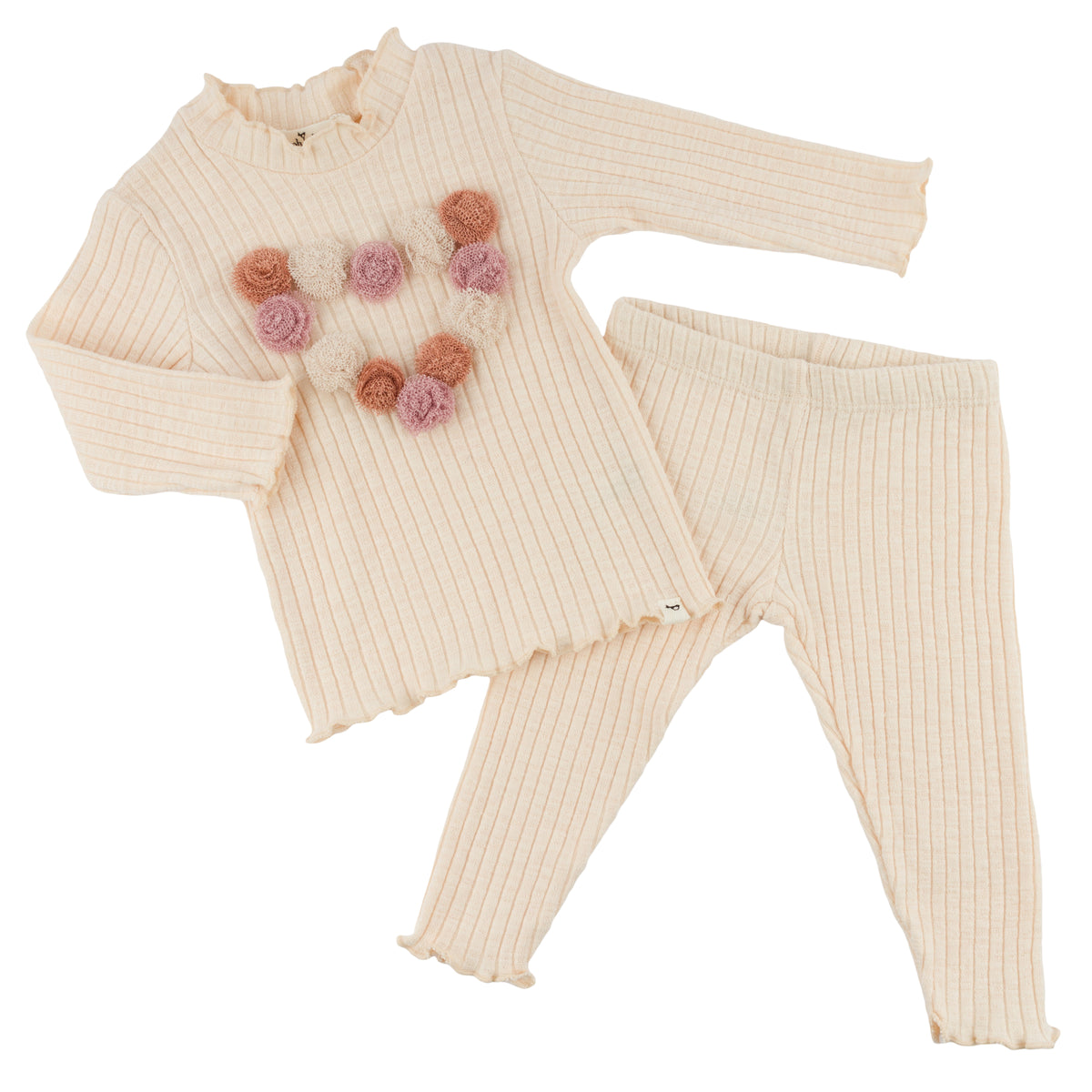 oh baby! Two Piece Lettuce Edge Set - Poms Heart - Natural - Alt View