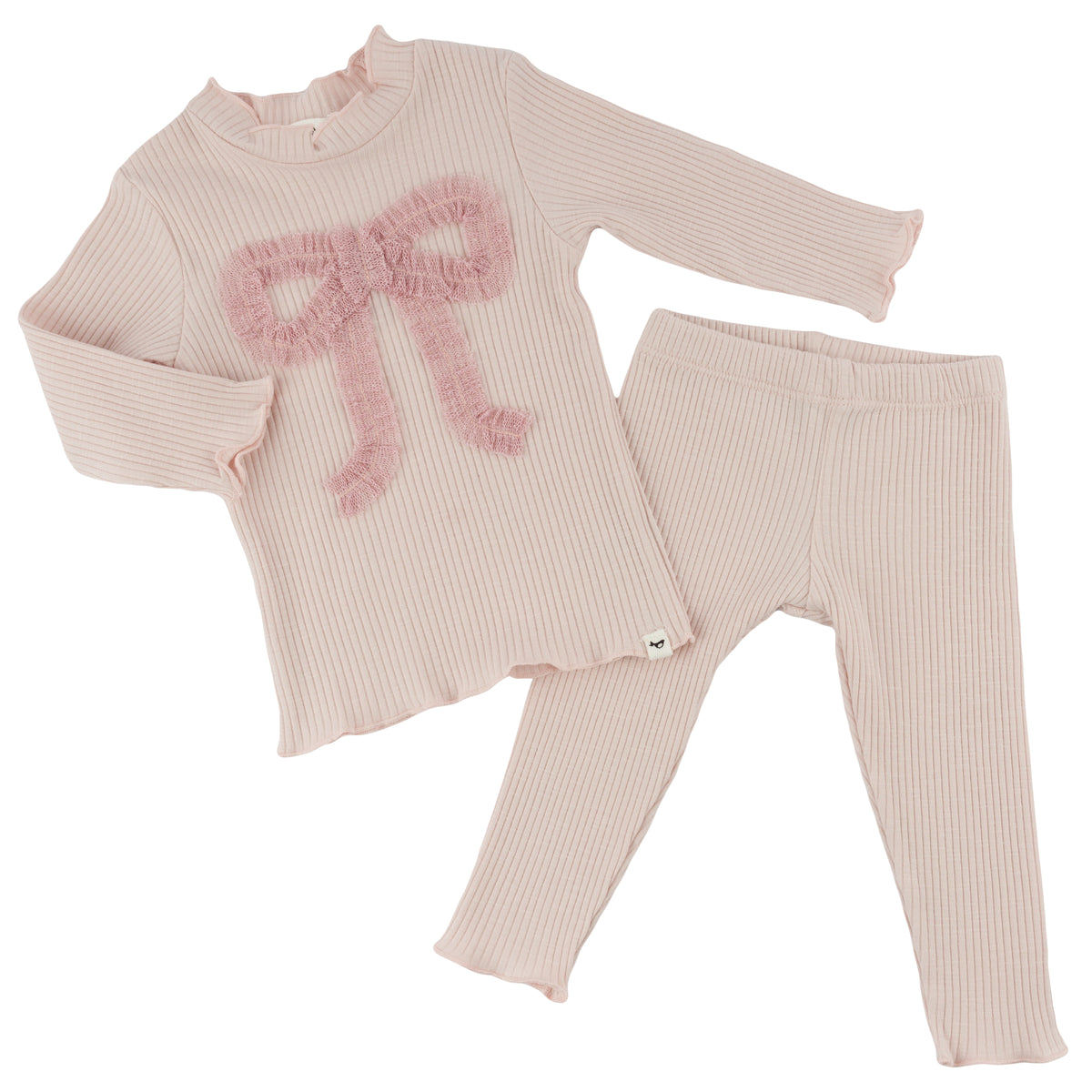 oh baby! Two Piece Lettuce Edge Set - Ruffle Bow - Dusty Pink - Alt View