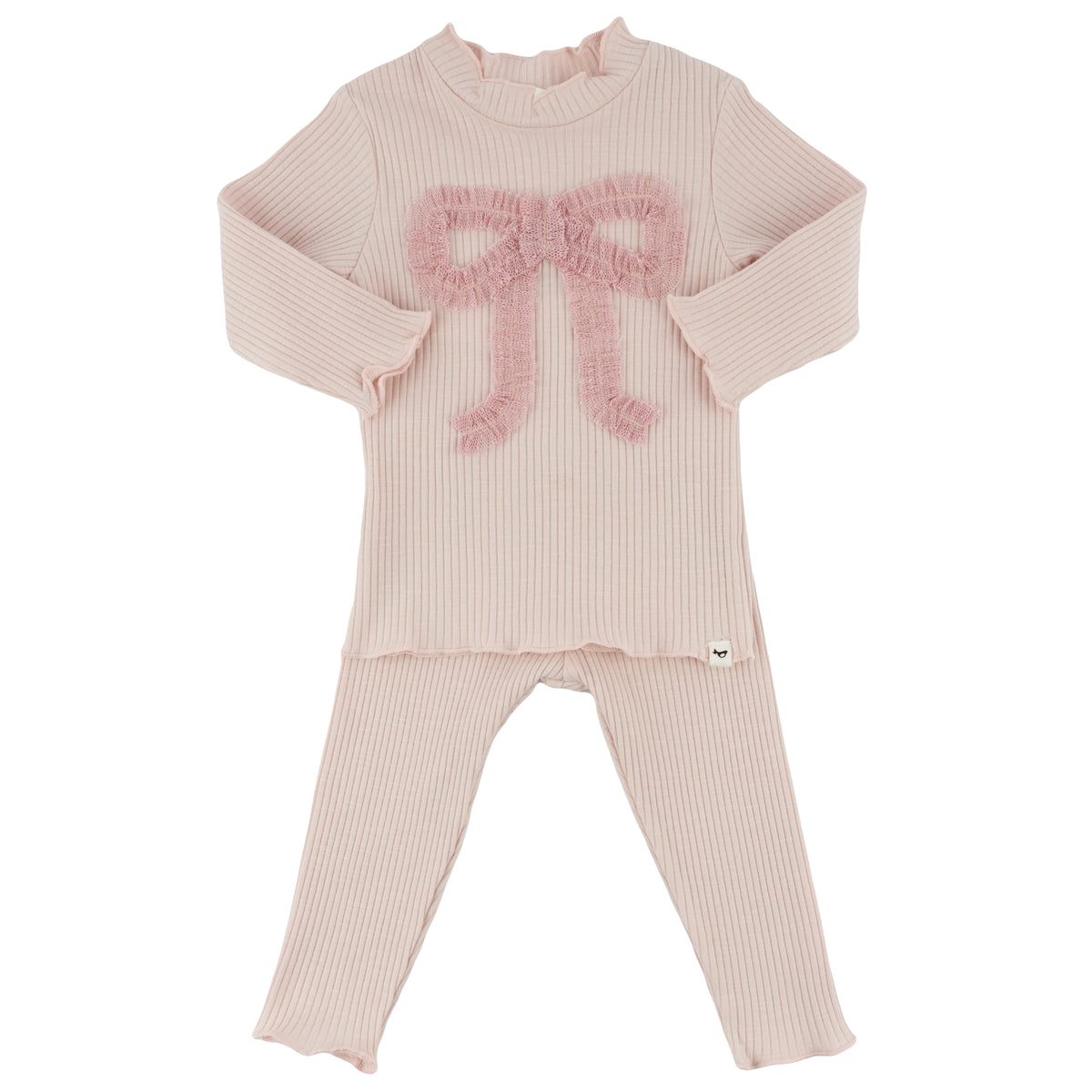 oh baby! Two Piece Lettuce Edge Set - Ruffle Bow - Dusty Pink
