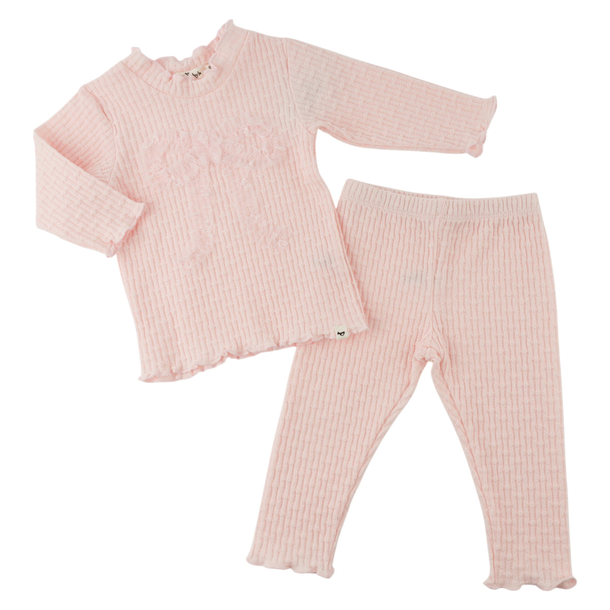 oh baby! Mock Neck Two Piece Set - Mini Bow Rib Ruffle Bow - Barely Pink - Separates