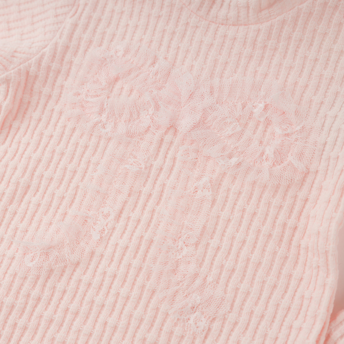 oh baby! Mock Neck Two Piece Set - Mini Bow Rib Ruffle Bow - Barely Pink - Applique