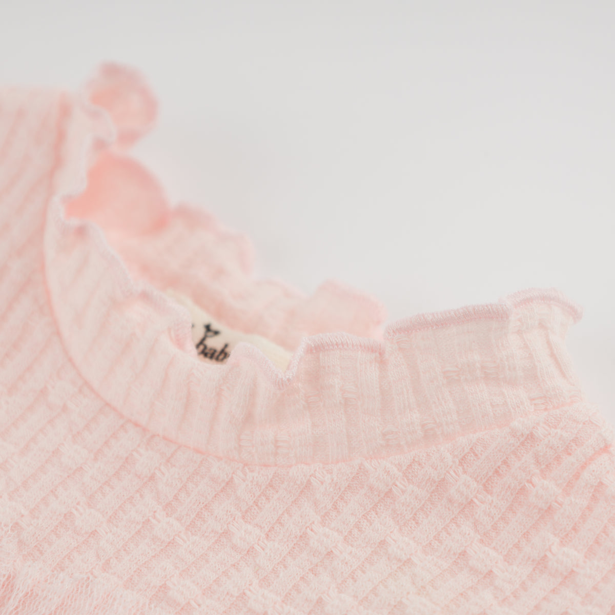 oh baby! Mock Neck Two Piece Set - Mini Bow Rib Ruffle Bow - Barely Pink - Neck