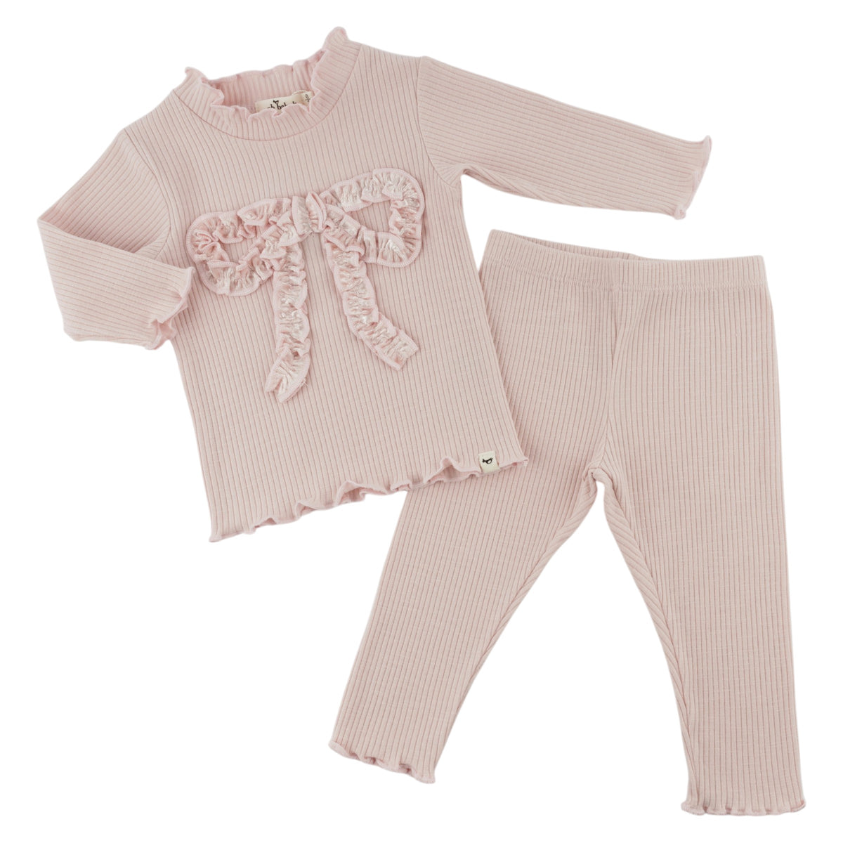 oh baby! Mock Neck Two Piece Set - Velvet Ruffle Bow - Dusty Pink - Separates
