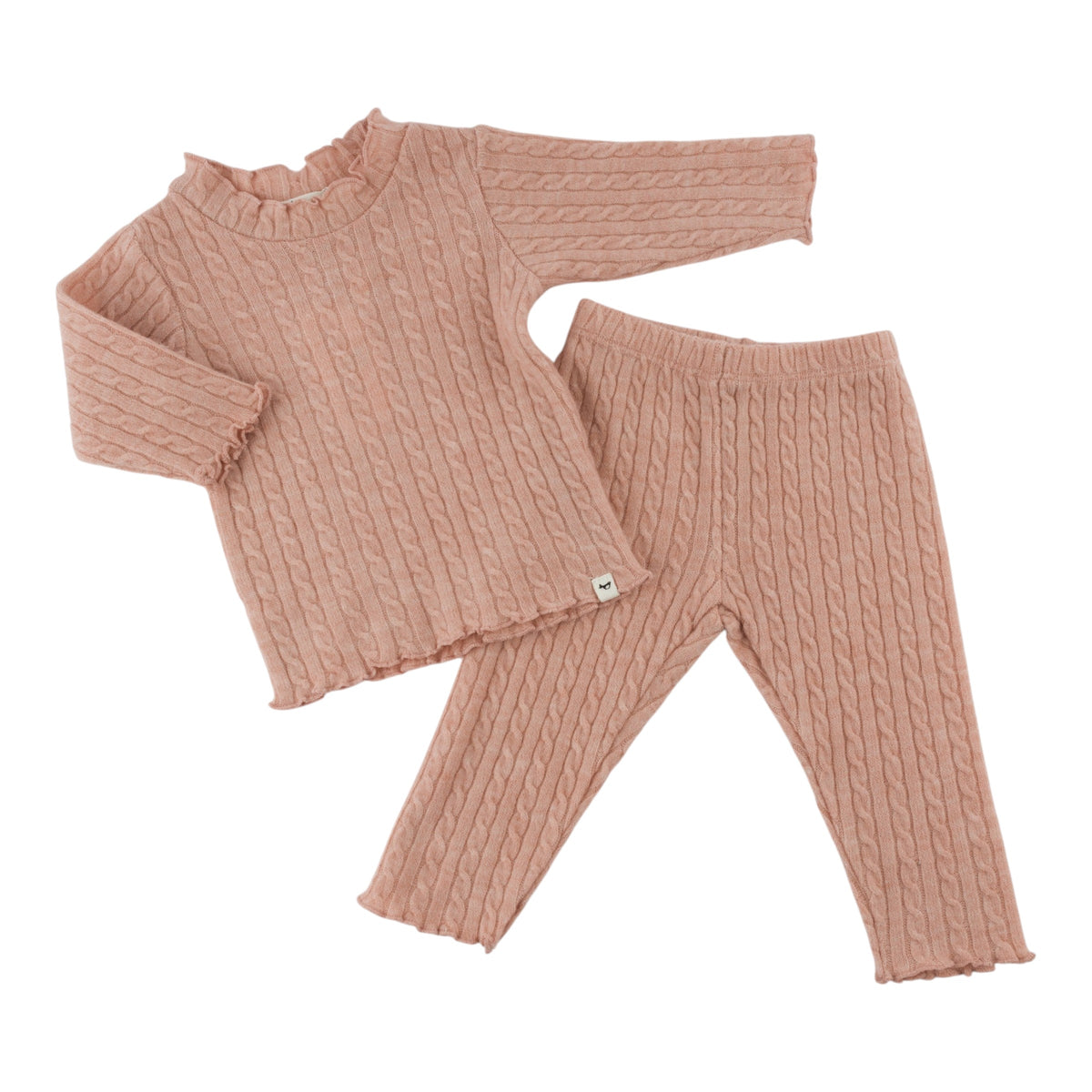 oh baby! Cable Knit Mock Neck Two Piece Set - Pale Pink - Front
