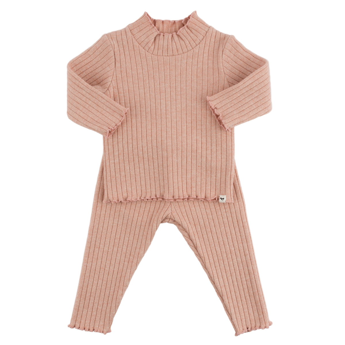 oh baby! Two Piece Lettuce Edge Mock Neck Set - Sparkle Pink