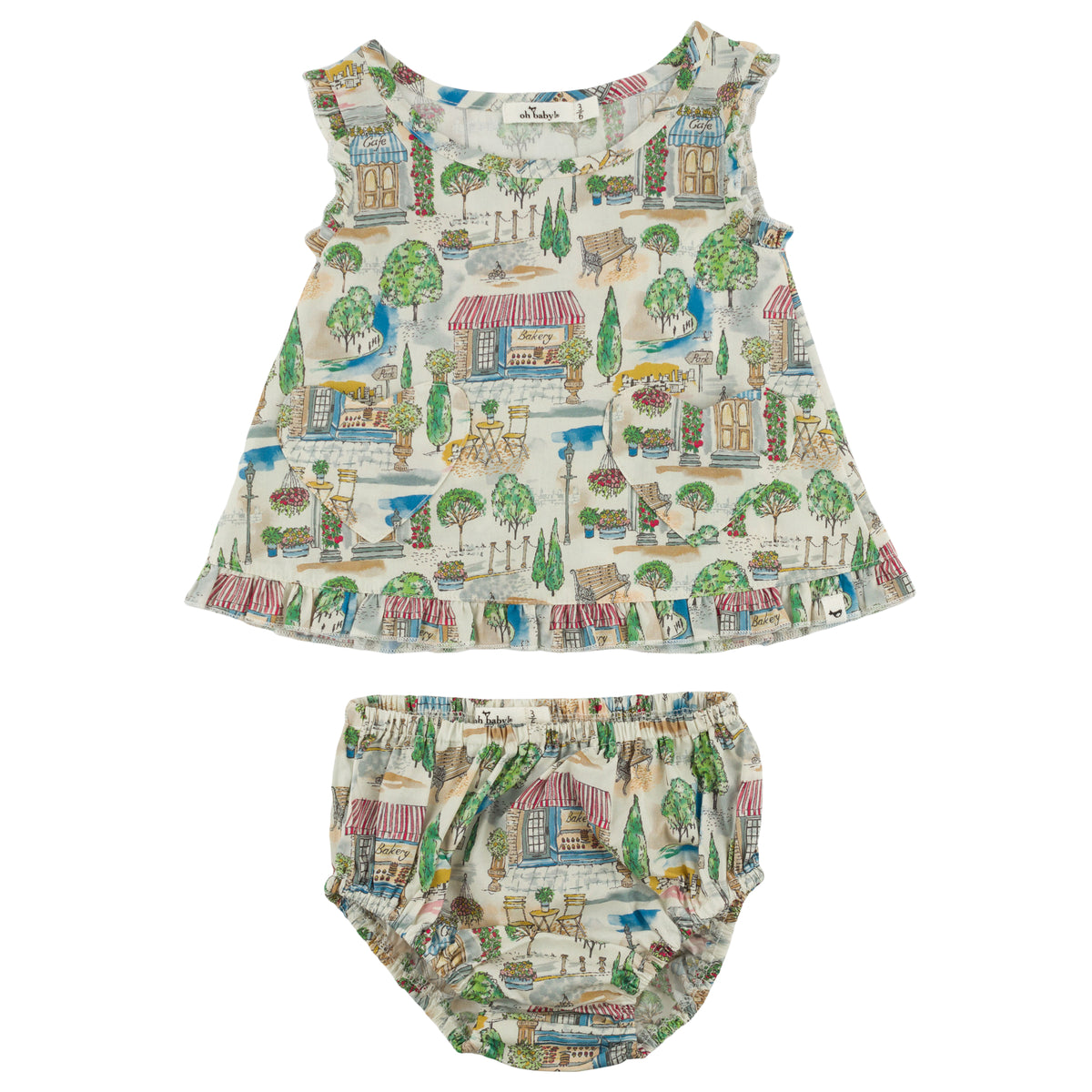 oh baby! Gracie Split Tank and Tushie Set - Bloomtown - Blue - Alt View