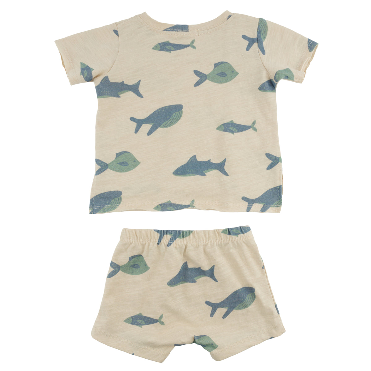 oh baby! Raw Edge Tee & Shorts Set - Fish Print - Natural - Back