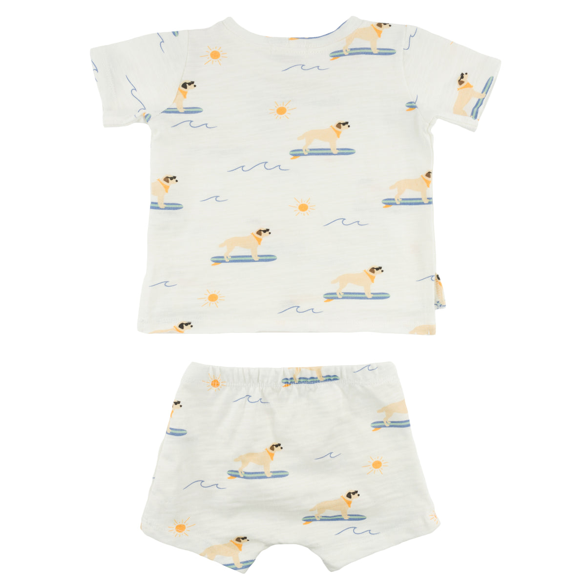 oh baby! Raw Edge Tee & Shorts Set - Surfing Dog Print - Oyster - Back