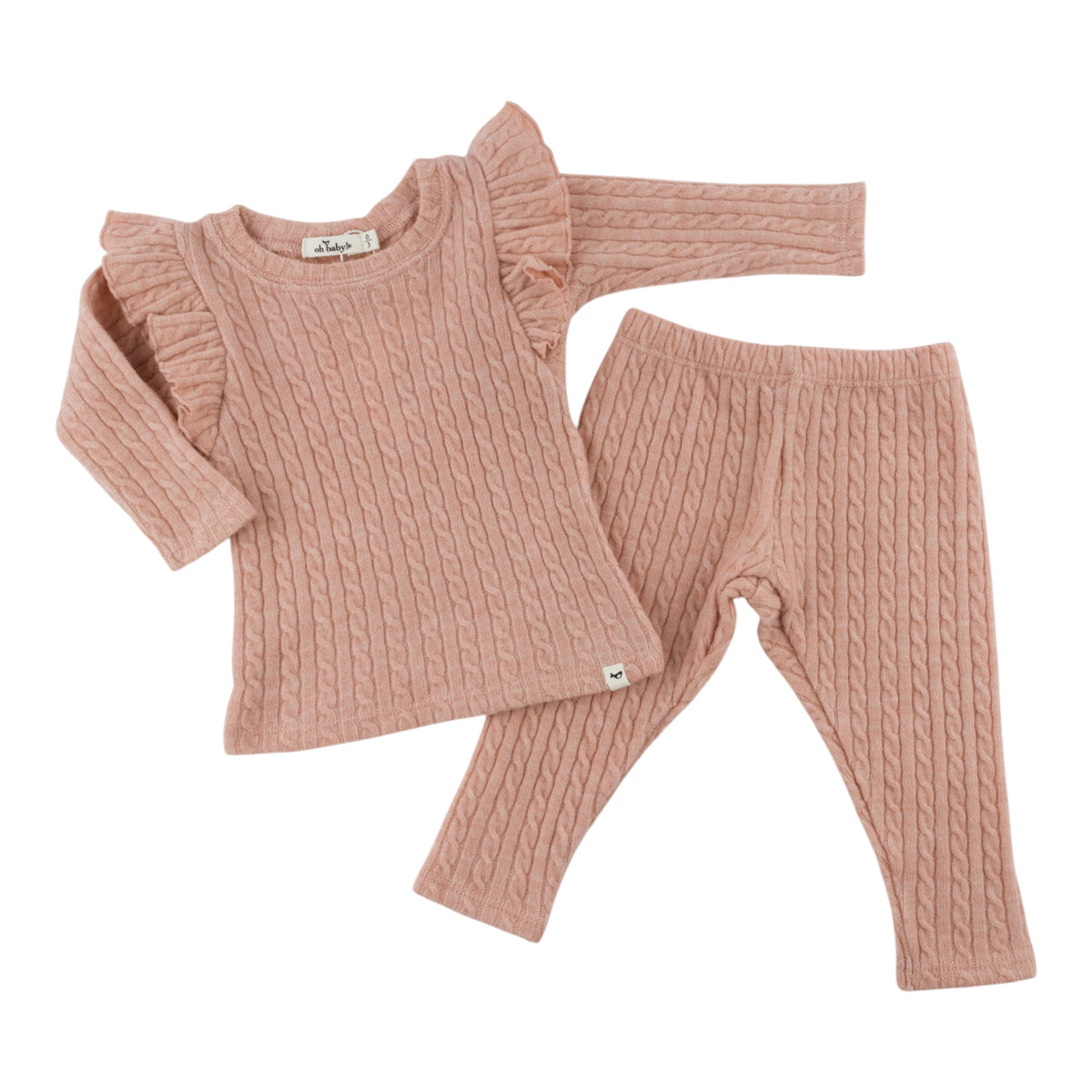 oh baby! Cable Knit Millie Two Piece Set - Pale Pink - Scattered