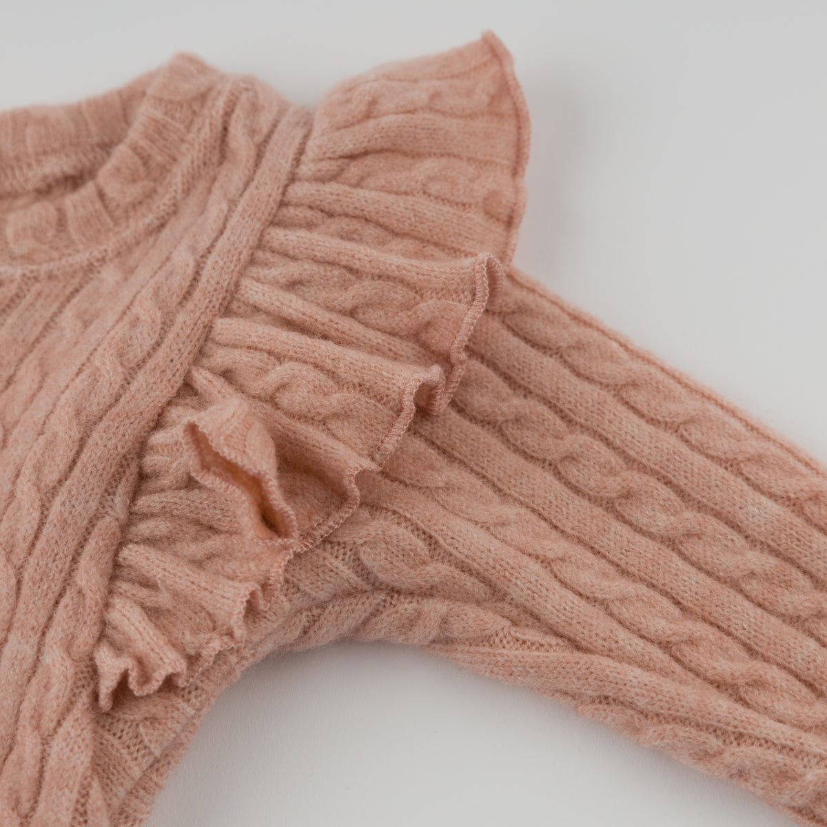 oh baby! Cable Knit Millie Two Piece Set - Pale Pink - Ruffle
