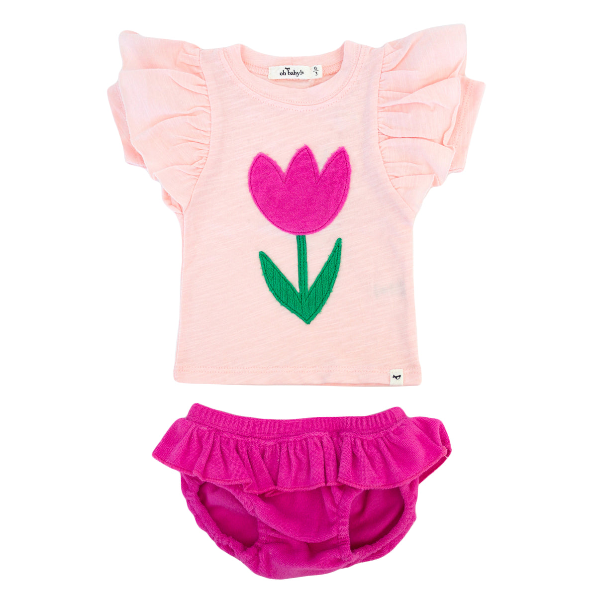oh baby! Butterfly Short Sleeve Tee with Terry Tushie - Tulip Applique - Cotton Candy