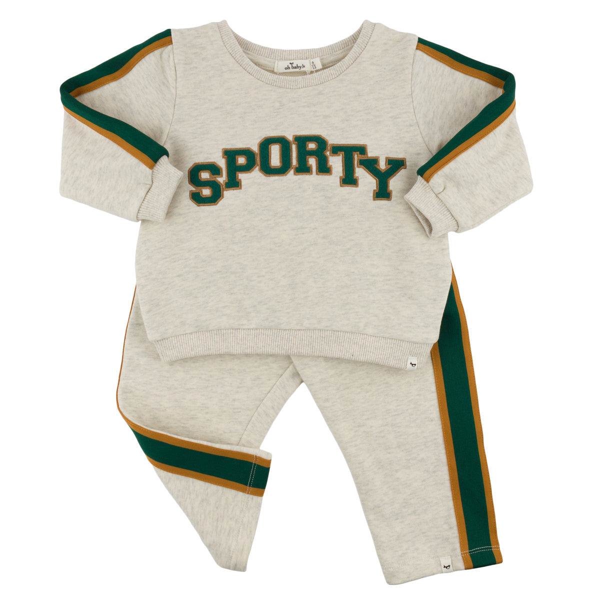 oh baby! "SPORTY" Striped Boxy Sweatshirt with Jogger - Oatmeal Heather