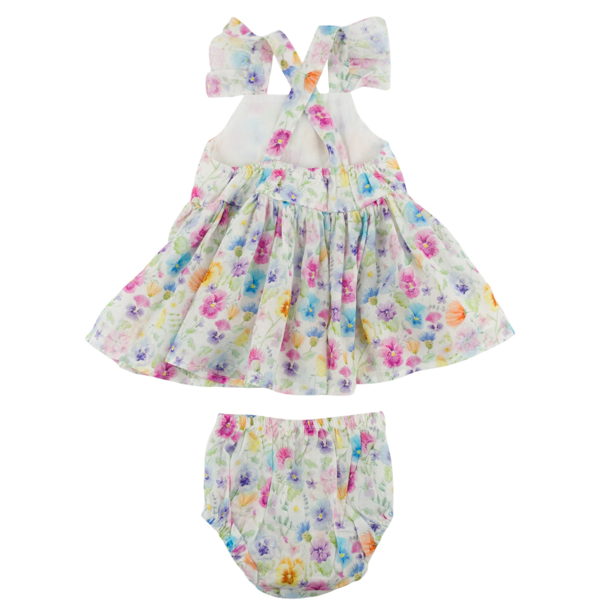 oh baby! Charlotte Dress & Panty Set - Watercolor Wildflowers - Cream - Back