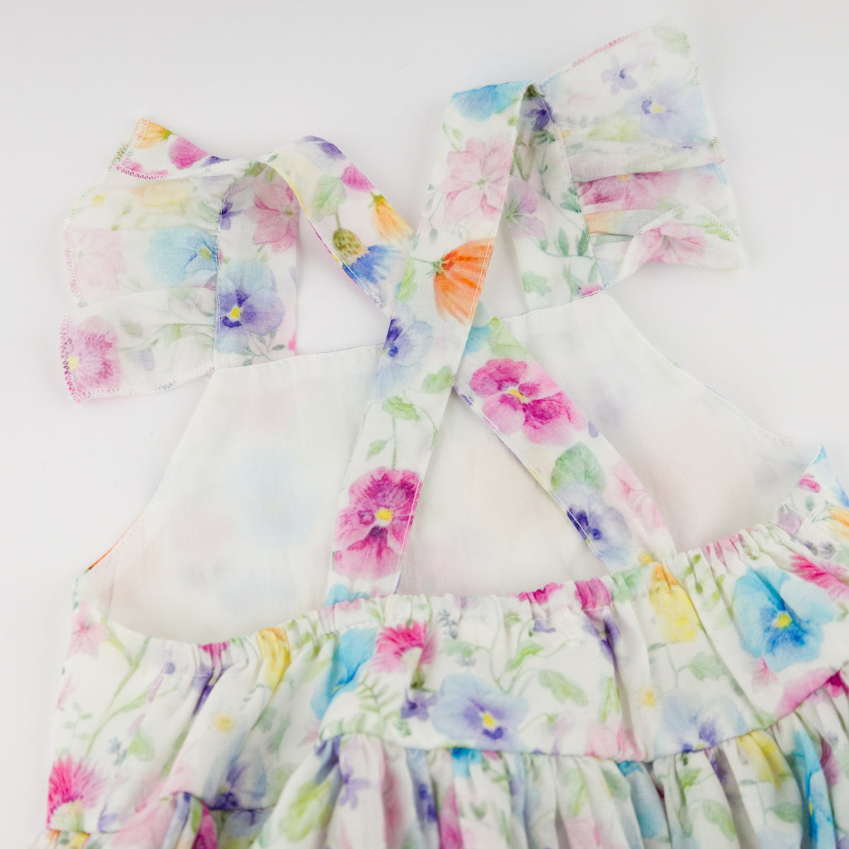oh baby! Charlotte Dress & Panty Set - Watercolor Wildflowers - Cream - Back Close-up