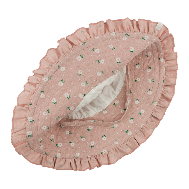 oh baby! Ruffle Sunhat - Sunburst Flower Print - Blush - Inside