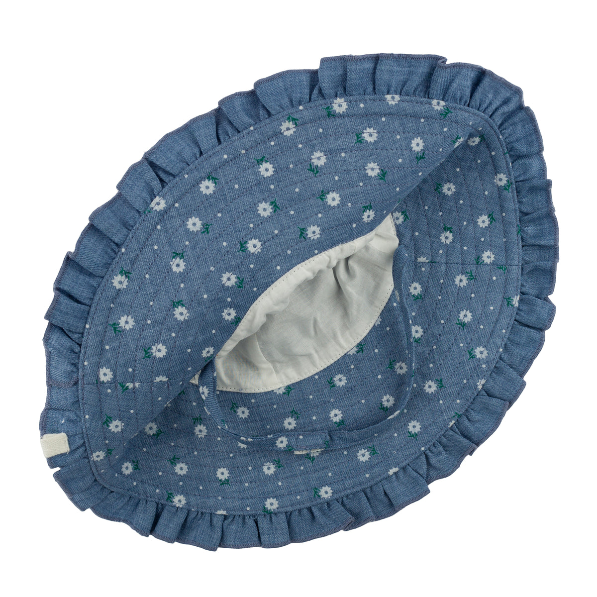 oh baby! Ruffle Sunhat - Sunburst Flower Print - Denim - Inside
