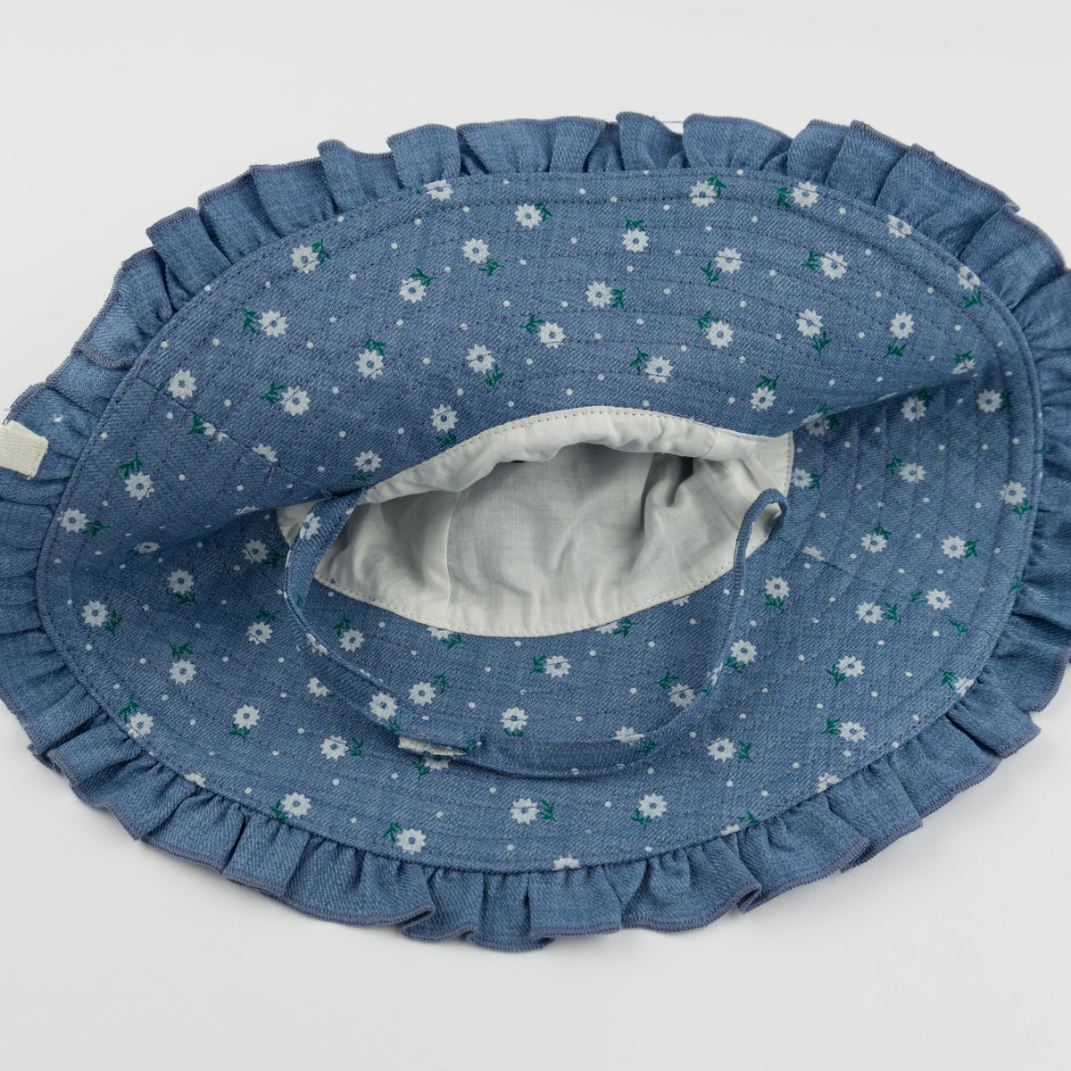 oh baby! Ruffle Sunhat - Sunburst Flower Print - Denim - Strap