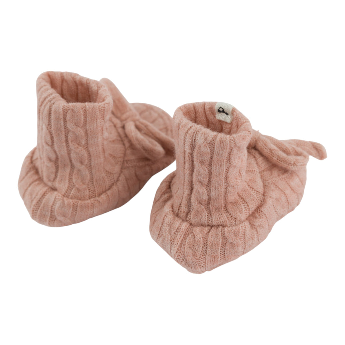 oh baby! Cable Knit Booties with Bow - Pale Pink - Back